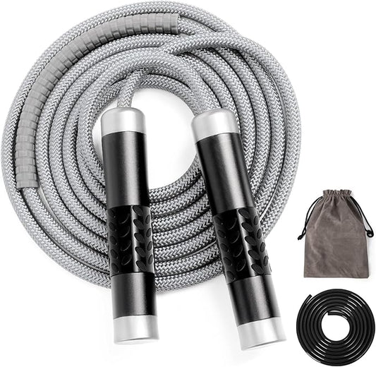 1LB Weighted Jump Ropes for fitness Women Men, Aluminum Handles for MMA, Boxing, CrossFit, Weight-loss Workouts, Tangle-Free Ball Bearing Rapid Speed Skipping Jump Rope with Adjustable 9mm Cotton & PVC Cord