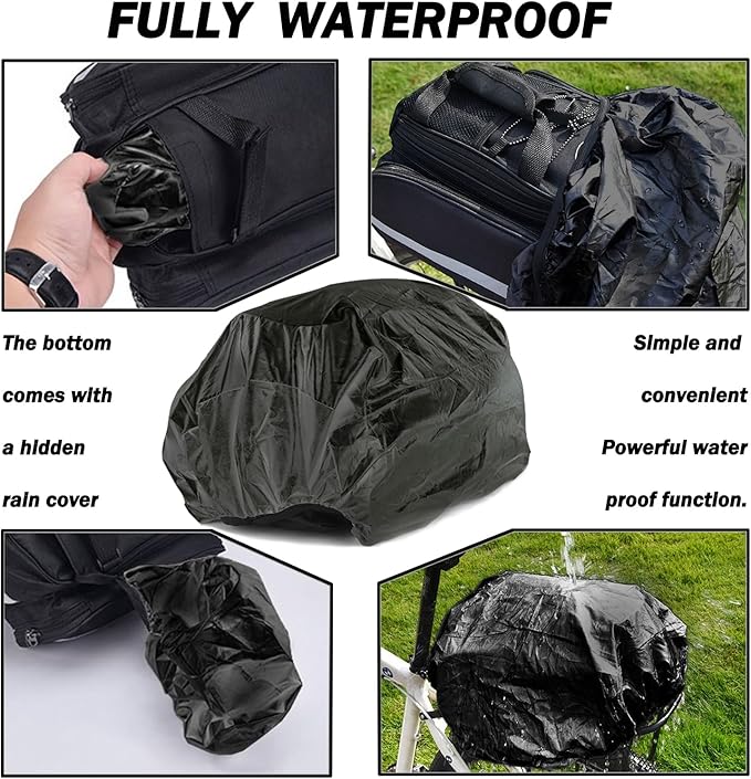 27L Adjustable Bike Pannier Bag with Hidden Rain Cover, 360° Reflective Strips, Multi-Functional Bicycle Saddle Bag for Grocery Shopping, Commuting, Cycling & Travel, Handheld & Crossbody Design