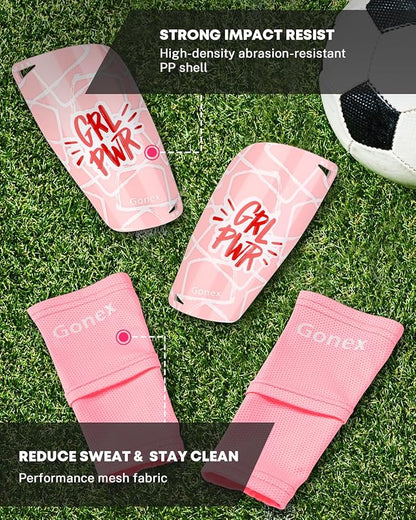 Gonex Soccer Shin Guards for Kids Adult, Youth Boys Girls Shin Guards Slip in Soccer Shin Pad Sleeves Canilleras for Football Games, EVA Cushion Protection Reduce Shocks & Injuries