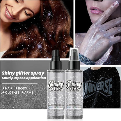 Glitter Spray for Hair and Body, Silver Body Glitter Spray, Quick-Drying and Waterproof Glitter Hairspray, Nozzles are not Easily clogged, Long-Lasting for Stage Makeup, 3.38 oz
