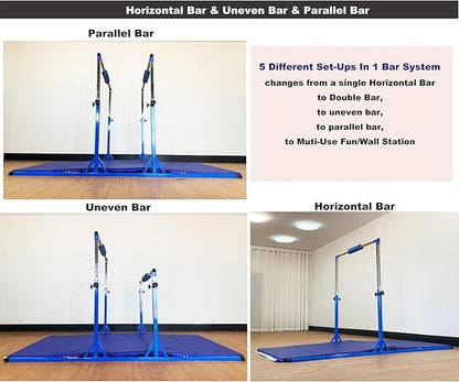 Gymnastics Double Horizontal Bars 3Play Parallel Bars Uneven Bars Gymnastics Training Kip Bar with 304 Stainless Steel Regulating Arms & Fiberglass Rail for Indoor Outdoor Home Club Use