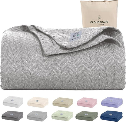 Herringbone Cotton Twin Blanket for Couch, Bed,Sofa, Home Decor, Soft, Lightweight, All-Season Bed Blanket, 68 x92, Light Grey