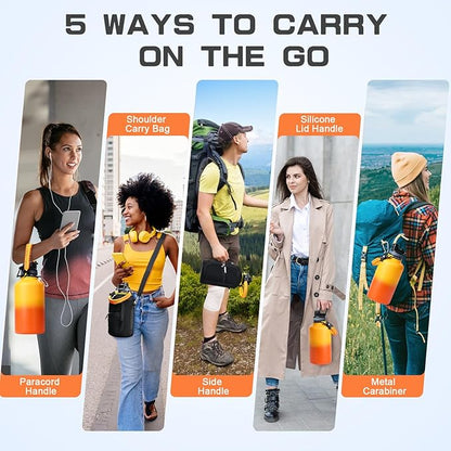 Insulated Water Bottle 64 oz, Half Gallon Water Jug Cold 48H, BPA Free Stainless Steel Bottles with Straw/Chug 2-in-1 Lid, Bag, Paracord Handle, Silicone Boot, Sports Gym School Metal Flask