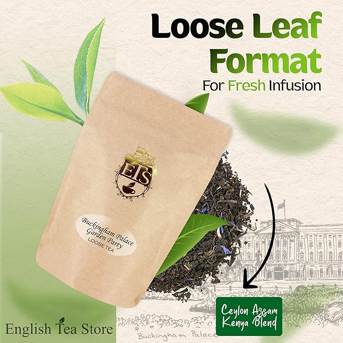 English Tea Store Buckingham Palace Garden Party Tea - 4oz | Loose Leaf Black Tea with Earl Grey and Jasmine Notes | British Royal-Inspired Afternoon Blend | Medium Body Floral Flavor