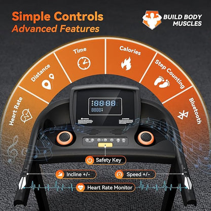 8.7MPH Treadmills for Home, 0%-15% Incline Walking Pad Treadmill with Auto-Folding, 3.5HP Wide Running Area Supports Up to 300lbs User Weight, Bluetooth & Pulse Monitor