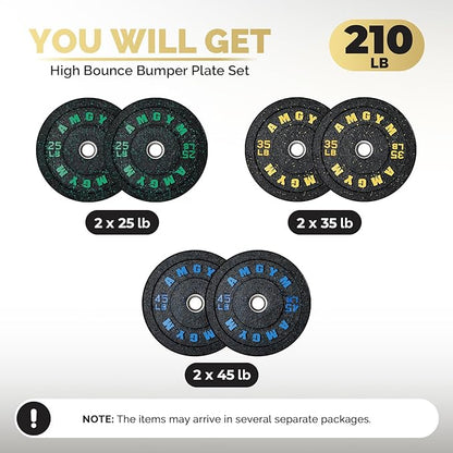 2 Inch Bumper Plates，10-500lbs，Barbell Rubber Olympic Weight Plates Set for Home Gym, Strength Training & Weight Lifting, Multiple Options Colors