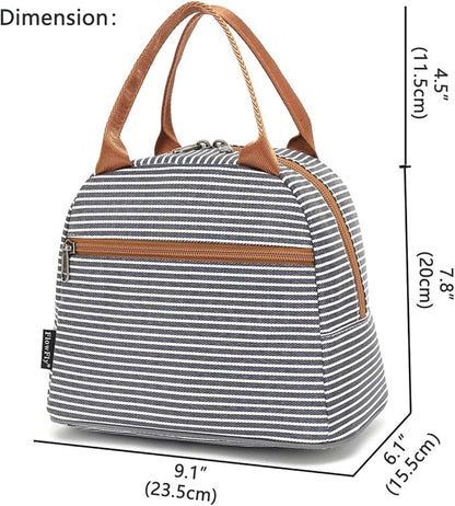 FlowFly Insulated Lunch Cooler Bag - Tote Bag Organizer for Women/Men, White&Black Stripe