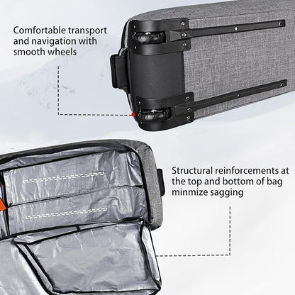 Goloni Ski Bag with Wheels,Padded Snowboard Bag for Air Travel,600D Waterproof Fabric,Foldable Snow Bag Fits 2 Pairs Skis