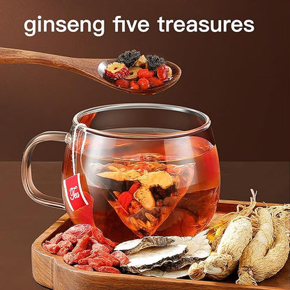 Kidney Tea Formula Ginseng Six Treasure Tea - Natural Chinese Traditional Herbal Ginseng Five Treasures Kidney Detox Cleanse Teabag For Men Women, 6 Precious Ingredients Formula(1 Pack/25 Bags/250g)