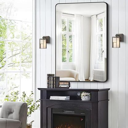 FORBATH Black Bathroom Mirror, Rectangular Vanity Mirror 30 x 48 Inch Wall Rounded Corner Metal Framed Bathroom Mirror for Living Room Bedroom Entryway Decor (Horizontal/Vertical)