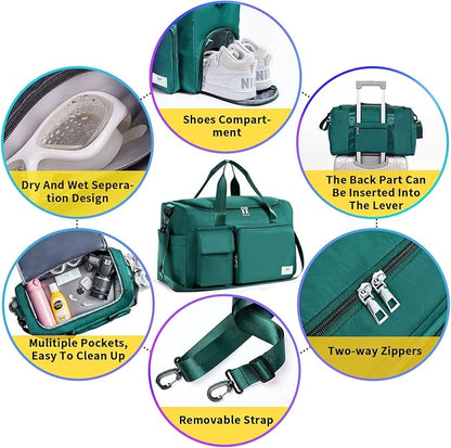 FIORETTO Women's Gym Duffle Bag with Shoes Compartment, 37L Capacity, Ideal for Travel, Gym, Sports, Duffel, Weekender