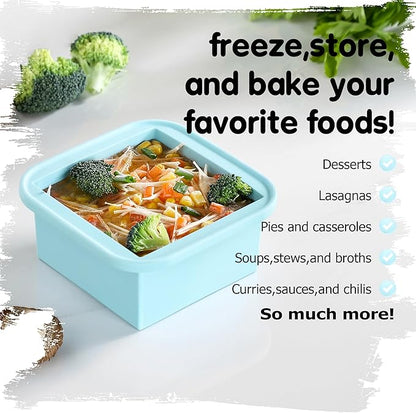 2-Cup Silicone Freezer Trays with Lids – Perfect for Meal Prep, Portion Control, and Easy Freezing-Meal Prep Container Molds for Soup,Leftovers (Aqua, 2 Pack)
