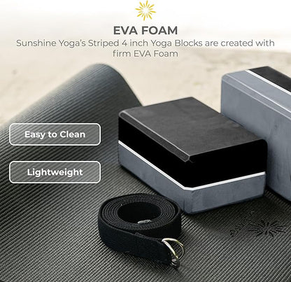 Sunshine Yoga 4" Striped Yoga Block, 10 Pack Bulk EVA Foam Yoga Blocks, Firm and Supportive Yoga Brick, Balance Foam for Stretching, Pilates, and Workout, 4" x 6" x 9"