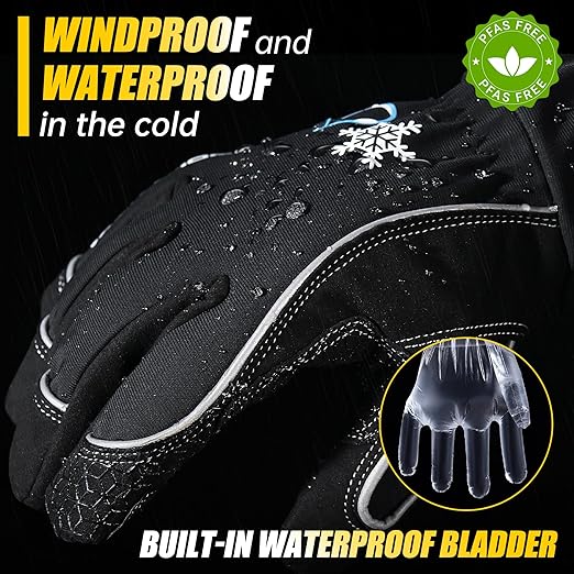 HANDLANDY Waterproof Insulated Work Gloves, 3M Thinsulate Thermal Winter Gloves for Men Women Touch Screen, Warm Ski Snowboard Cold Weather Gloves (Black, Medium)