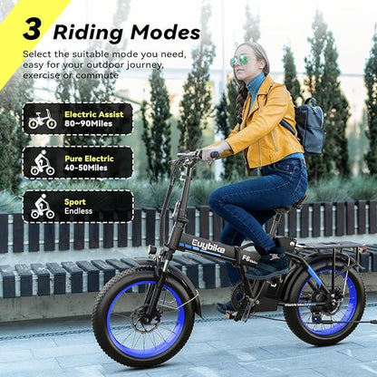 Foldable Electric Bike for Adults, 30+MPH, 48V 20Ah Removable Lithium Battery up to 80Miles, 20" Fat Tire 1000W Peak Motor Dirt Ebike Adult Electric Bicycle for Commute Beach Mountain E Bike