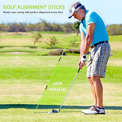 Golf Alignment Sticks - Golf Sticks Alignment Aid Golf Alignment Rods for Aiming, Putting, Full Swing Trainer, Posture Corrector Golf Training aid with Clear Tube Case