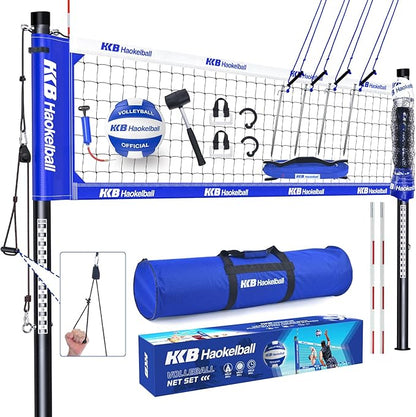 Haokelball Volleyball Net for Backyard Outdoor Portable Volleyball Net Set with Volleyball Antennas, Aluminum Poles, Tension Adjuster and Volleyball