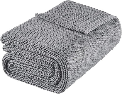 L'AGRATY Knitted Weighted Blanket - 60"x80" 15lbs Cooling Chunky Knit Heavy Blanket for Adults Braided Crochet Throw Thick Cable Yarn Knit Decorative No Beads Evenly Weighted Machine Washable
