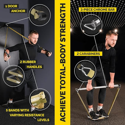 Long Resistance Bands for Working Out Men and Women - Set of 5 Pull-Up Bands, Rubber Handles and Door Anchor - Workout Bands Resistance for Men - Exercise Bands Resistance Bands Set