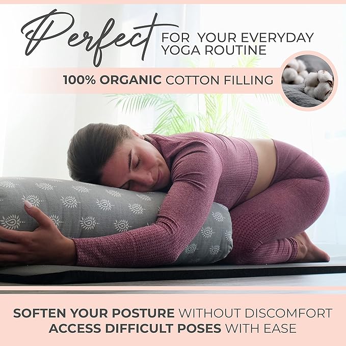 GAYO Yoga Bolster for Restorative Yoga - 100% Cotton, Includes Washable Cover and Carry Bag