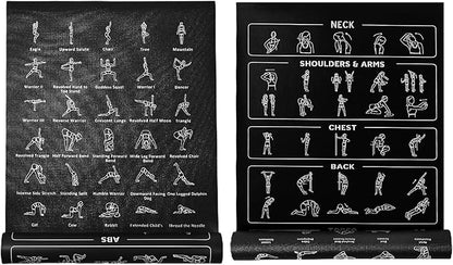 Instructional Travel Yoga Mat with 75 Poses & Exercises - Non-slip Exercise Mat for Home Workout, Includes Carrying Bag - Perfect for Beginners, 68"x24"x0.25"