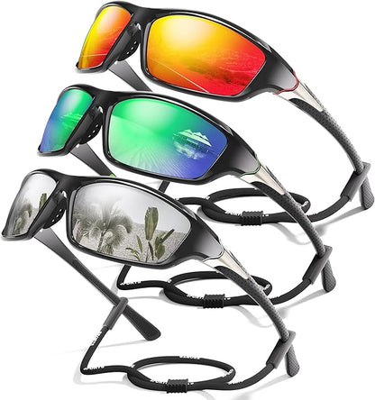 3 Pack Polarized Sports Sunglasses for Men, Mens Sunglasses Wrap Around UV400 Protection for Cycling Fishing Driving