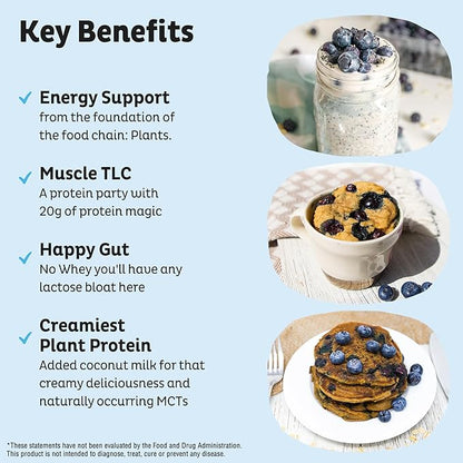 KOS Plant Based Protein Powder, Blueberry Muffin - Organic Pea Protein Superfood with Spirulina and Immune Support Blend. Soy, Gluten, Dairy Free - Vegan Meal Replacement for Women & Men - 15 Servings