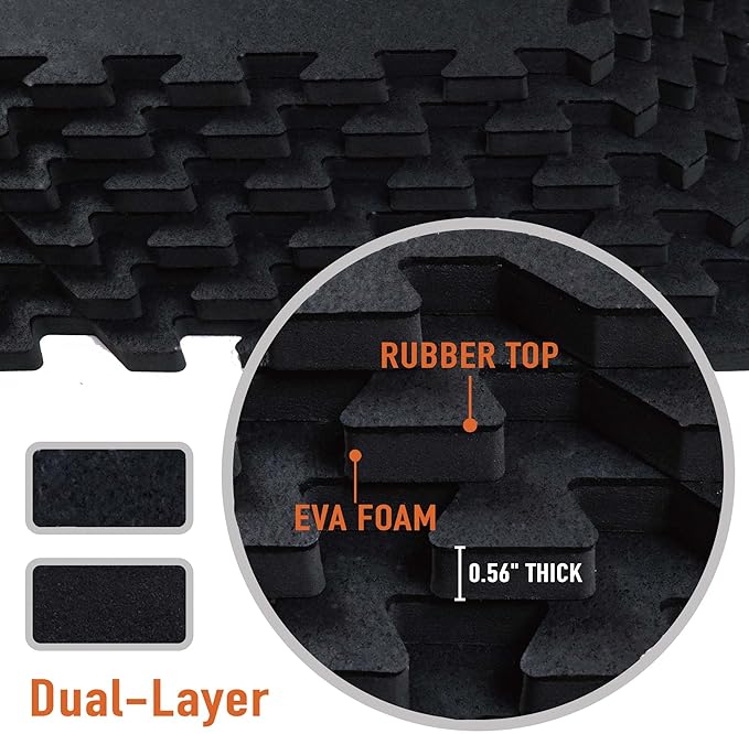 0.56in Thick 48 Sq Ft Exercise Equipment Mats 12 Tiles