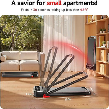 RHYTHM FUN Incline Foldable Treadmill, Walking Pad Treadmill with Incline, 300 lbs Portable Treadmills with Handles for Home Office Use, Under Desk Compact Walking Pad