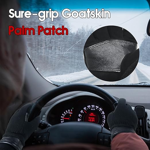 HANDLANDY Winter Gloves for Men Women, Thermal Gloves for Cold Weather Driving Cycling Ski Outdoor, Insulated Leather Work Gloves (Small, Black)