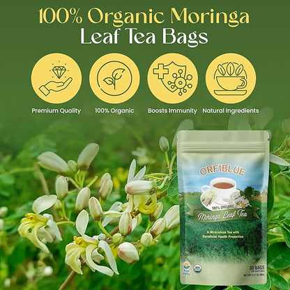 100% Organic Moringa Leaf Tea bags | Organic Herbal Teas | Premium Quality & Flavorful Blends - 0 Sugars, 0 Carbs, 0 Fats, 1% Sodium (25mg) | Rich in Vitamins - Detox, Immunity, Wellness & More (Moringa)