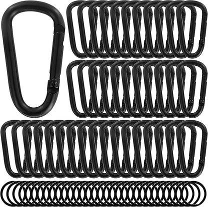 Heavy Duty Aluminum D Carabiner Clips & Key Rings, Black & Sliver Corrosion Resistant Keychain for Keys, Outdoor Sports, Hiking, Camping, Fishing & Hanging Gear