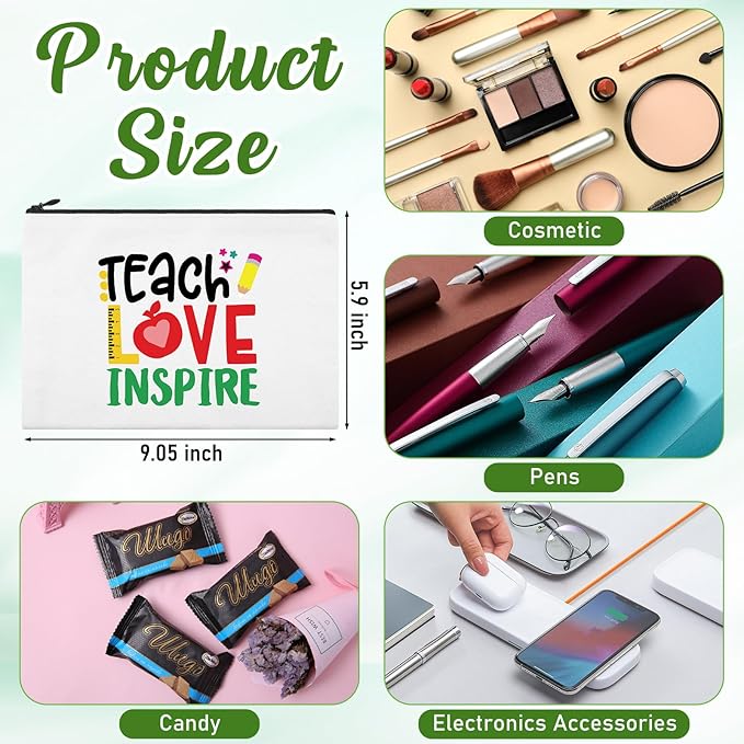 12 Pcs Teacher Gifts Makeup Bags Teacher Appreciation Travel Toiletry Canvas Cosmetic Pencil Survival Kit Bag for Women Zipper Pouch Bag Thank You Gifts Bulk (Warm Words)