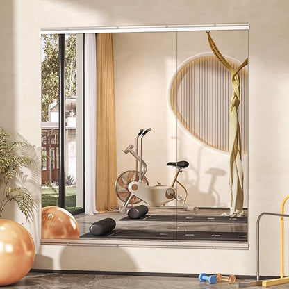 Hasipu Home Gym Mirror, 52"x17" x 3 PCS Frameless Wall Mounted Mirrors, Large Body Mirror for Home Gym, Yoga Studio, Bedroom, Silver Tempered Glass