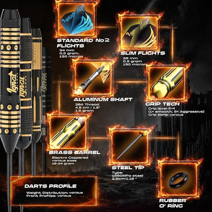 IgnatGames Premium Steel Tip Darts – 3/6/12 Pack Brass Barrels with Aluminum Shafts, 16 GlideXPro Flight Set, Tool Kit & Giftable Case