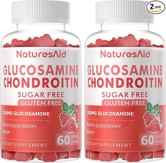 Glucosamine Chondroitin Gummies with MSM & Elderberry Extra Strength - Joint Support, Antioxidant Immune Support Supplement for Adults, Men & Women.(2 Pack) Strawberry