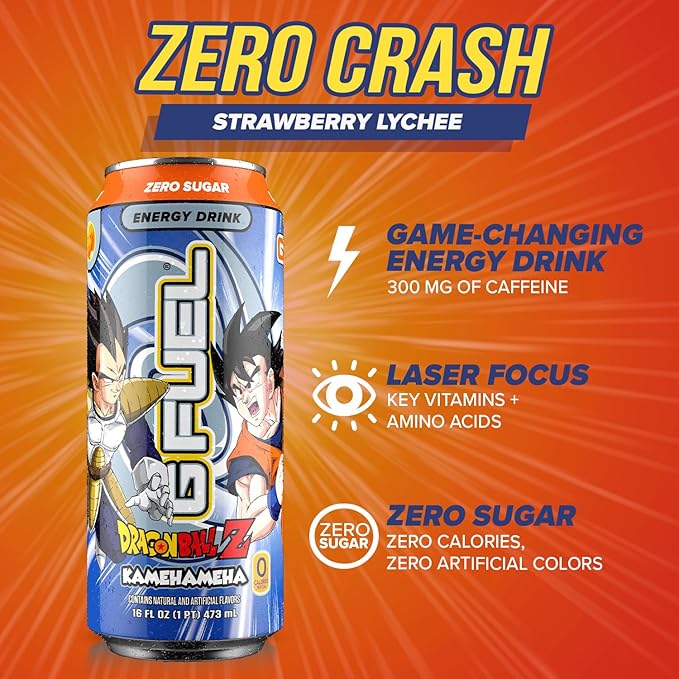 G Fuel Energy Drink, Strawberry Lychee, Sugar Free Beverage with 140mg Caffeine, Daily Energy Boost with Focus Amino, Vitamin + Antioxidants, 16 oz Cans (Kamehameha, 12-Pack)