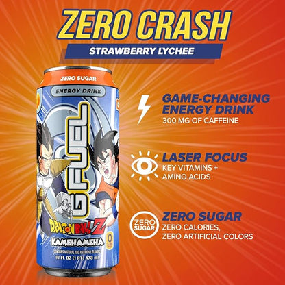 G Fuel Energy Drink, Strawberry Lychee, Sugar Free Beverage with 140mg Caffeine, Daily Energy Boost with Focus Amino, Vitamin + Antioxidants, 16 oz Cans (Kamehameha, 12-Pack)