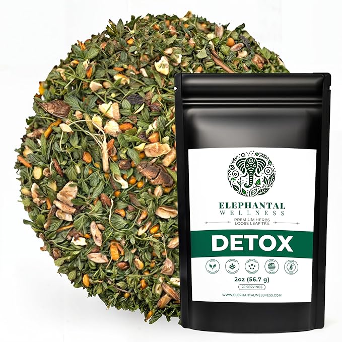 Elephantal Wellness Premium Detox Herbal Tea | Daily Liver, Kidney, Blood & Digestive Support with Turmeric, Nettle Tea, Milk Thistle, Dandelion Tea & Burdock | Handmade, Caffeine-Free Loose Leaf Blend