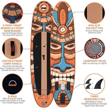 Inflatable Stand Up Paddle Board, 10'x30''x6'' Ultra-Light Paddleboards for All Skill Levels with SUP Accessories, Paddle, Fins, Leash, SUP Pump, Backpack