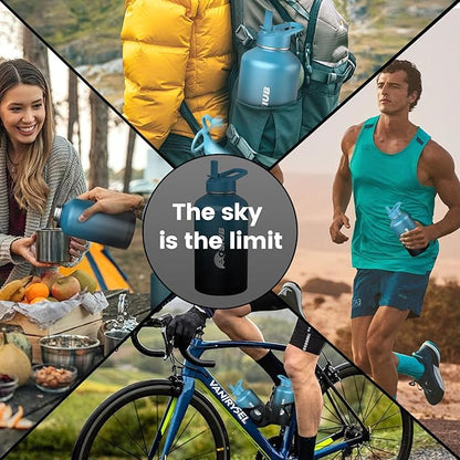 Insulated Water Bottle 40 oz, Triple Wall Vacuum Stainless Steel(Cold for 48 Hrs),Leak Proof & BPA-Free,Simple Modern Water Bottle with Drink-Through Lid & Flip Straw for Sports & Travel, Indigo-Black