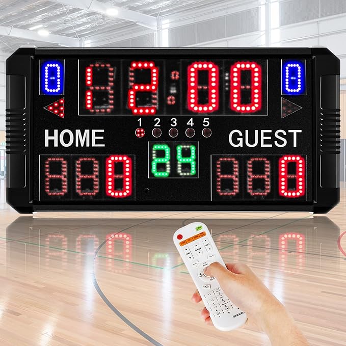 Football Scoreboard Basketball Scoreboard 14/24s Shot Portable Multisport Scoreboard Wall-Mount Digital Electronic Scoreboard for Football Basketball Table Tennis Baseball Soccer Volleyball