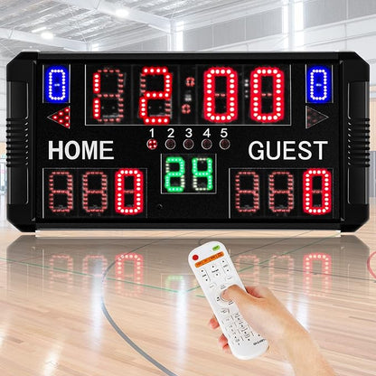 Football Scoreboard Basketball Scoreboard 14/24s Shot Portable Multisport Scoreboard Wall-Mount Digital Electronic Scoreboard for Football Basketball Table Tennis Baseball Soccer Volleyball