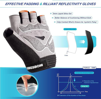 KINGSBOM Breathable Cycling Gloves, Shock-Absorbing Bike Gloves with Light Silicone Gel Pad, Anti-Slip Bicycle Gloves for Men and Women