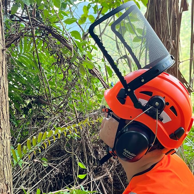 Forestry Safety Helmet with Build-in Visor Mesh Face Shield Ear Muffs 4 in 1 Chainsaw Safety Hard Hats
