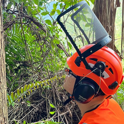 Forestry Safety Helmet with Build-in Visor Mesh Face Shield Ear Muffs 4 in 1 Chainsaw Safety Hard Hats