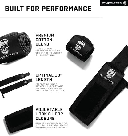 Gymreapers Weightlifting Wrist Wraps (IPF Approved) 18" Professional Quality Wrist Support with Heavy Duty Thumb Loop - Best Wrap for Powerlifting Competition, Strength Training, Bodybuilding