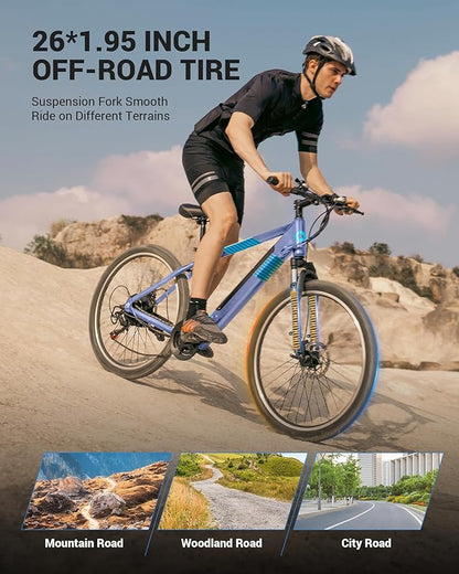 Electric Bike for Adults,36V Built-in Invisible Removable Battery,350W Brushless Motor(Peak 450W) Electric Mountain Bike,26" Tires&Front Fork Suspension,UL Certified 7-Speed