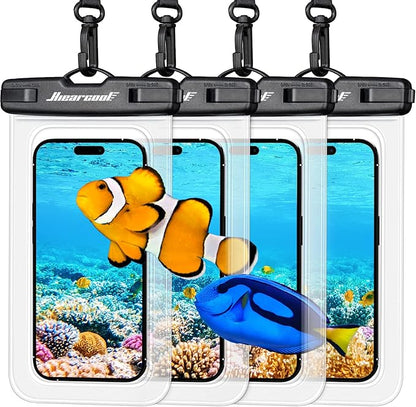 Hiearcool Waterproof Phone Pouch, Waterproof Phone Case, IPX8 Cellphone Dry Bag Compatible for iPhone 17 16 15 14 13 Pro Max Plus Cellphone Up to 8.3", Beach Essentials for Travel-Clear-4Pack