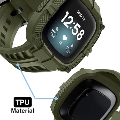 GELISHI Compatible with Fitbit Versa 3 Bands with Bumper,TPU Sport Protective Case Rugged Protector Replacement Strap Accessories for Fitbit Sense/Fitbit Versa 3 Smart Watch